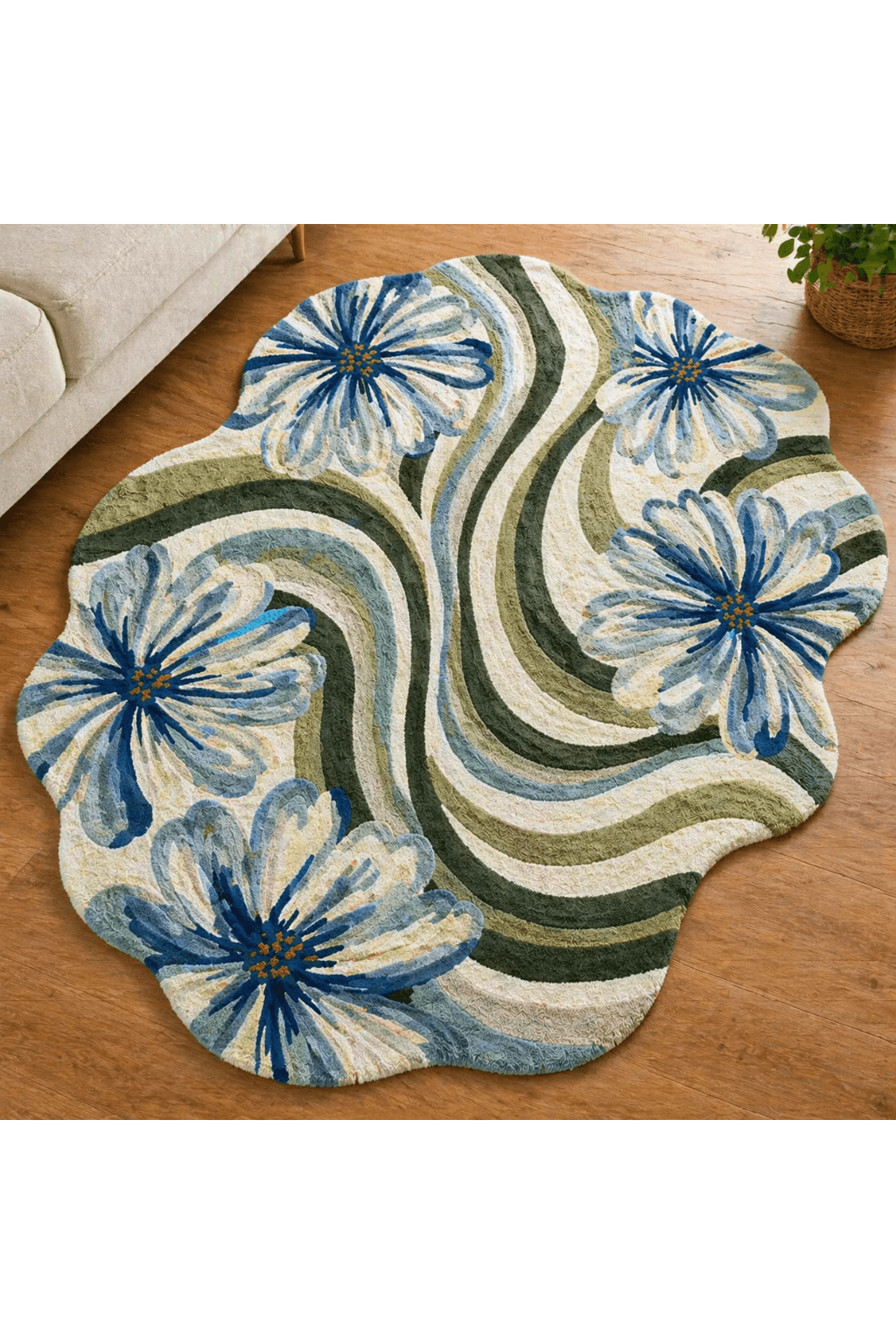 Verdant Wave Floral Rug – Sculpted Organic Statement Piece