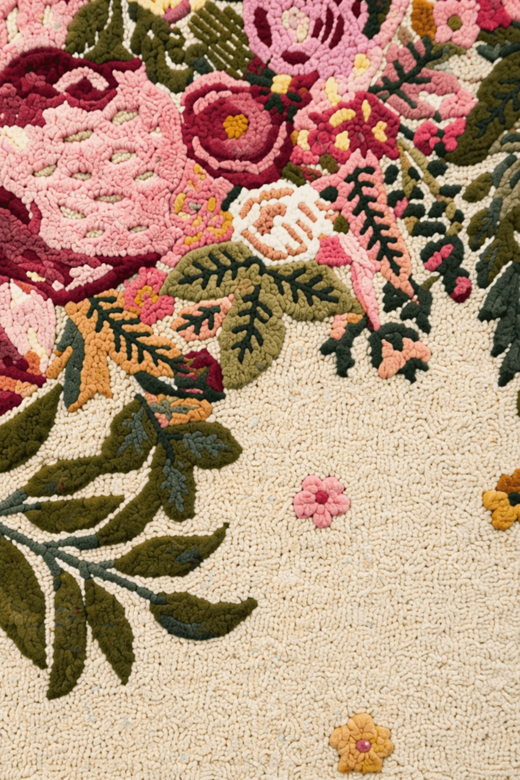 Blush Garden Hand-Tufted Wool Rug – Floral Sculpted Border Design
