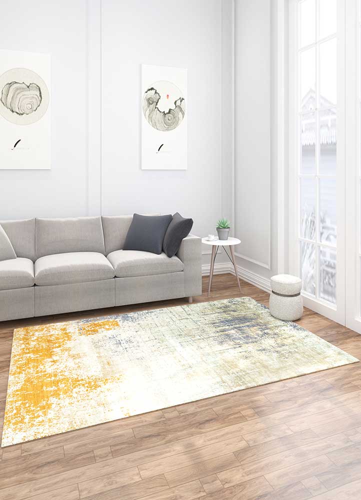 Antique White & Silver Mink Hand-Knotted Rug