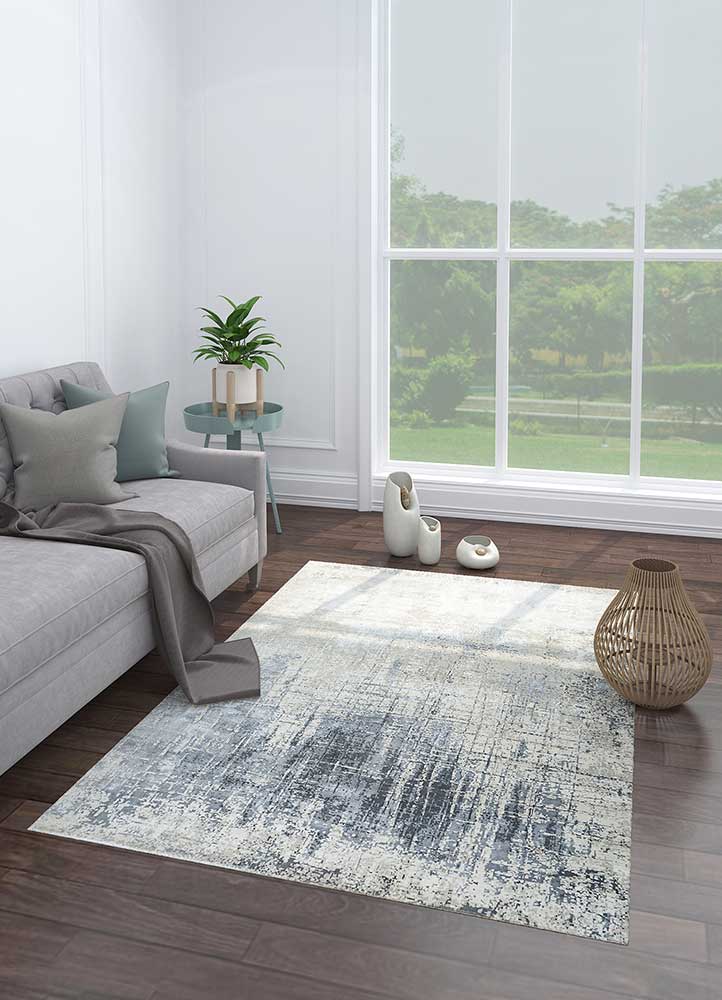 Classic Gray & Pastel Blue Hand-Knotted Rug