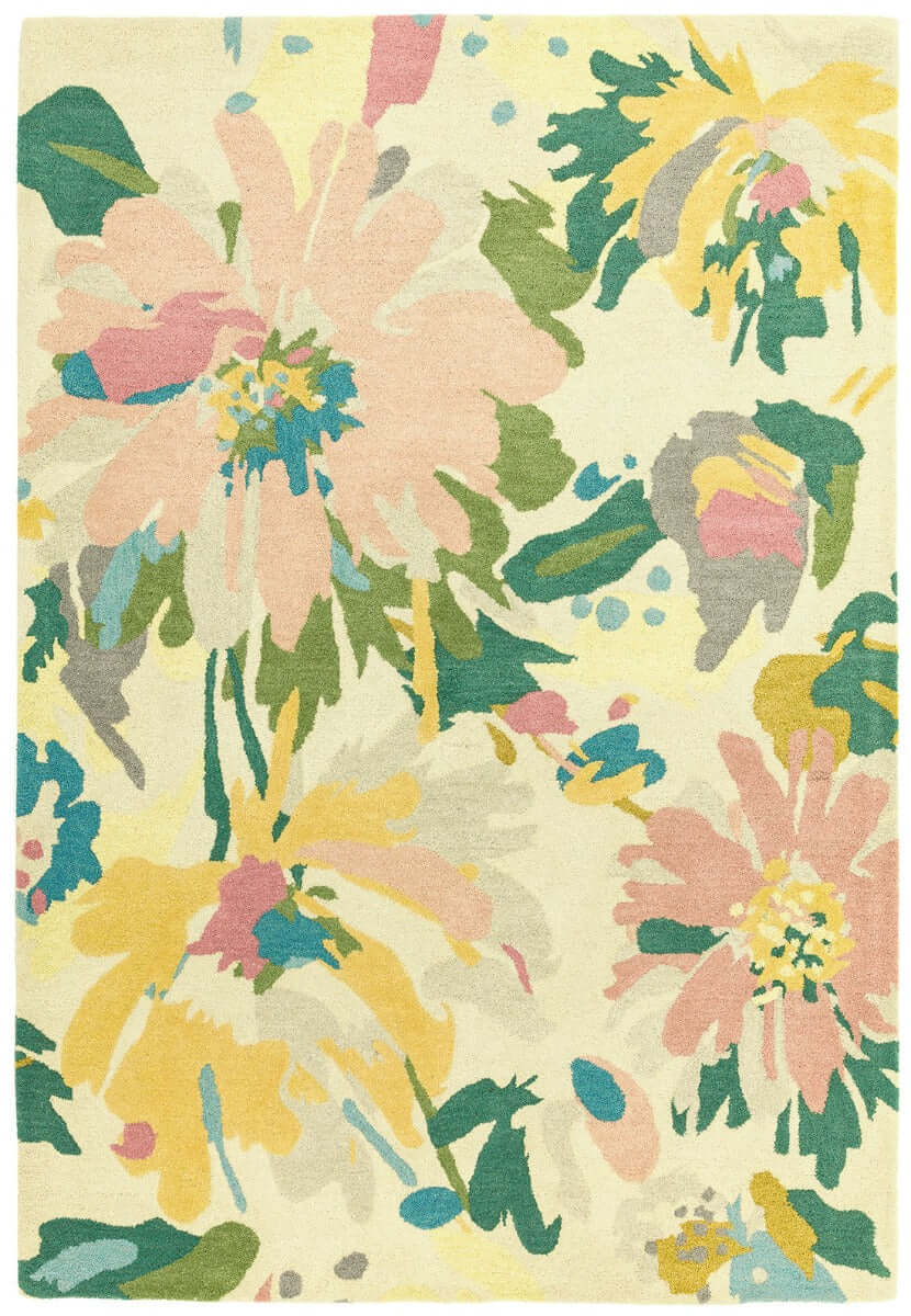 Floral Cream & Pastel Hand-Tufted Rug