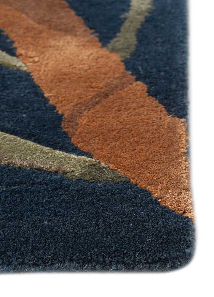 Navy & Leather Brown Floral Hand-Tufted Rug