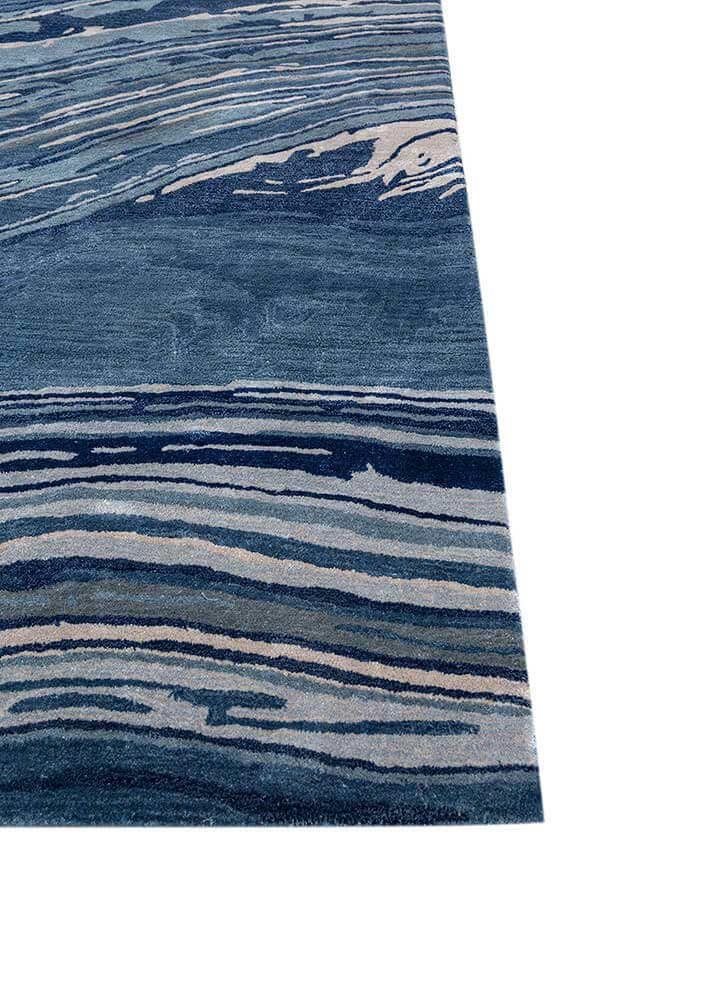 Ocean Blue & Indigo Blue Abstract Hand-Tufted Rug