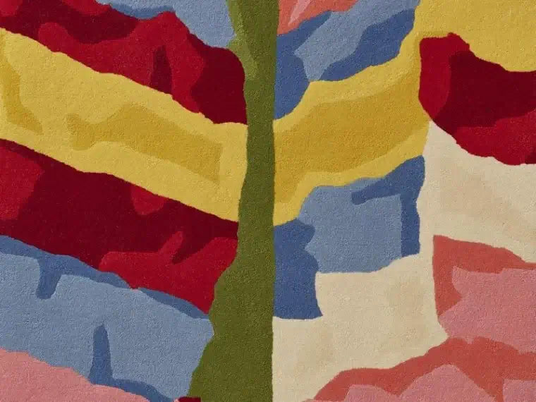 Close-up of Saekdong Reverie Hand-Tufted Rug showcasing vibrant multicolored bands and intricate textures.