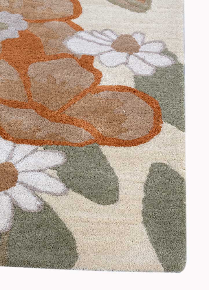warm cream/serene green Floral Hand Tufted Rug