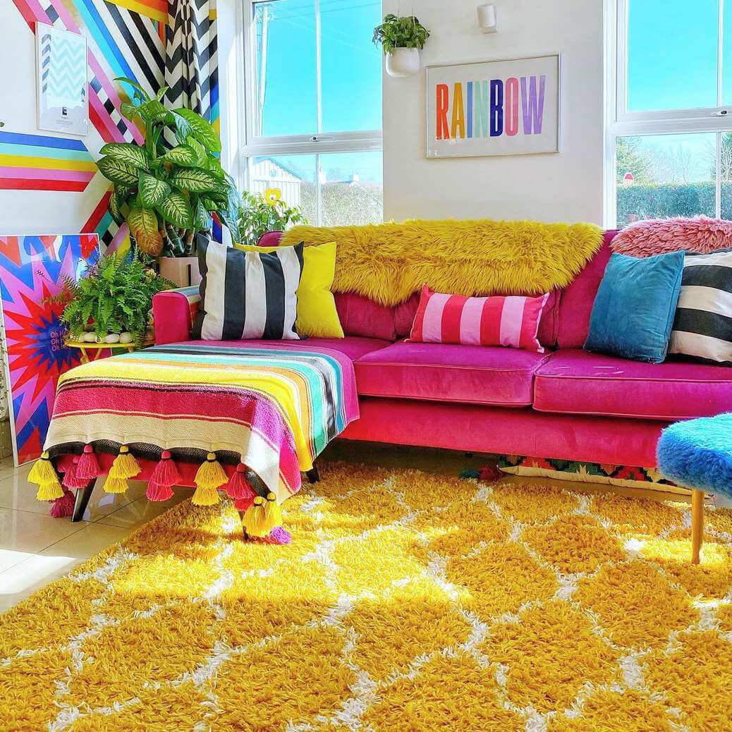 Yellow Moroccan Trellis Shaggy Rug