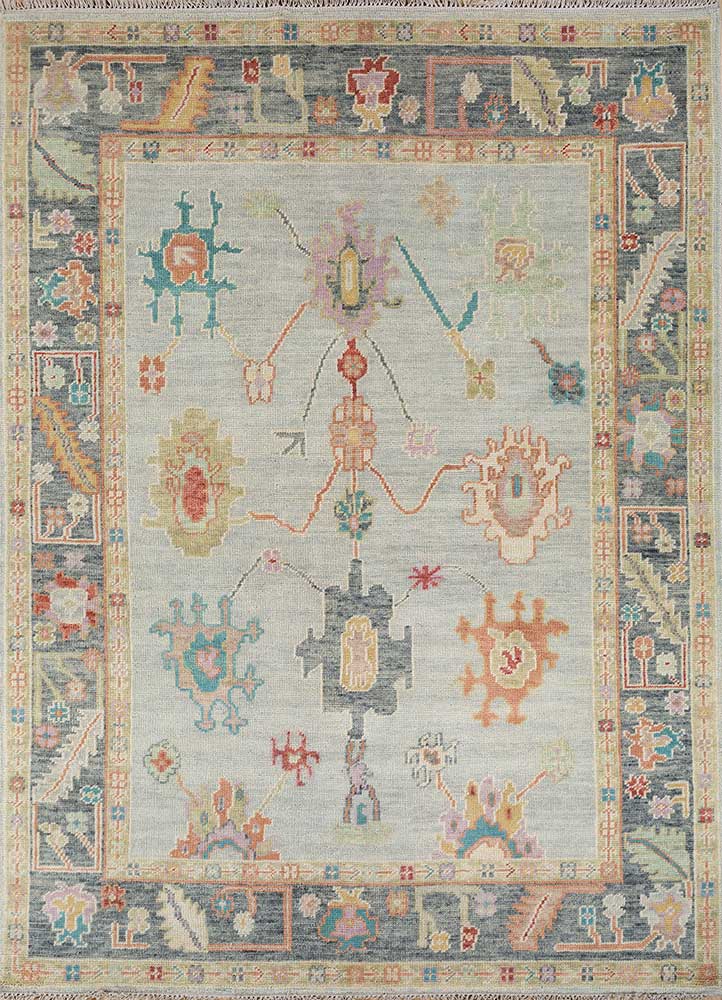 Pastel Blue & Blue Daisy Hand-Knotted Rug