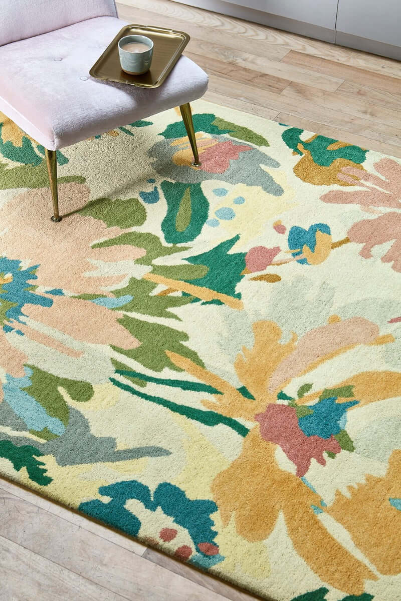 Floral Cream & Pastel Hand-Tufted Rug