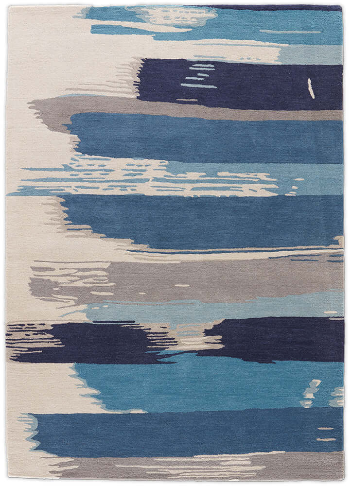 White & Dark Denim Abstract Hand-Tufted Rug