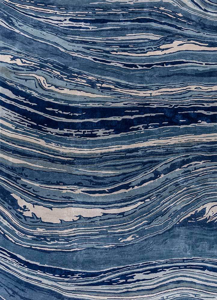 Ocean Blue & Indigo Blue Abstract Hand-Tufted Rug