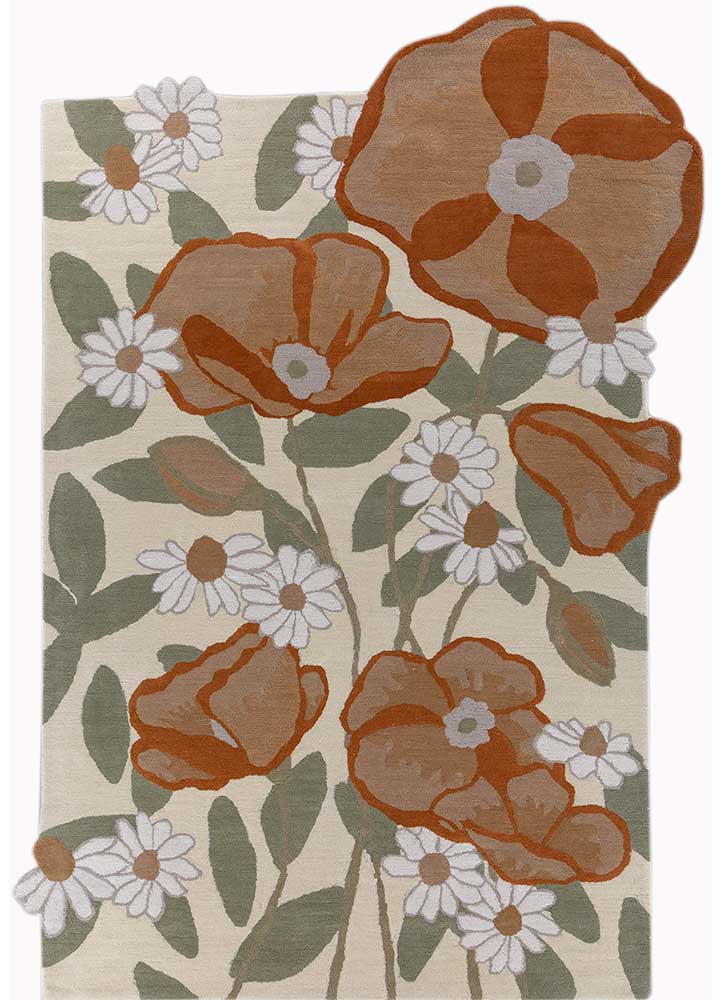 warm cream/serene green Floral Hand Tufted Rug