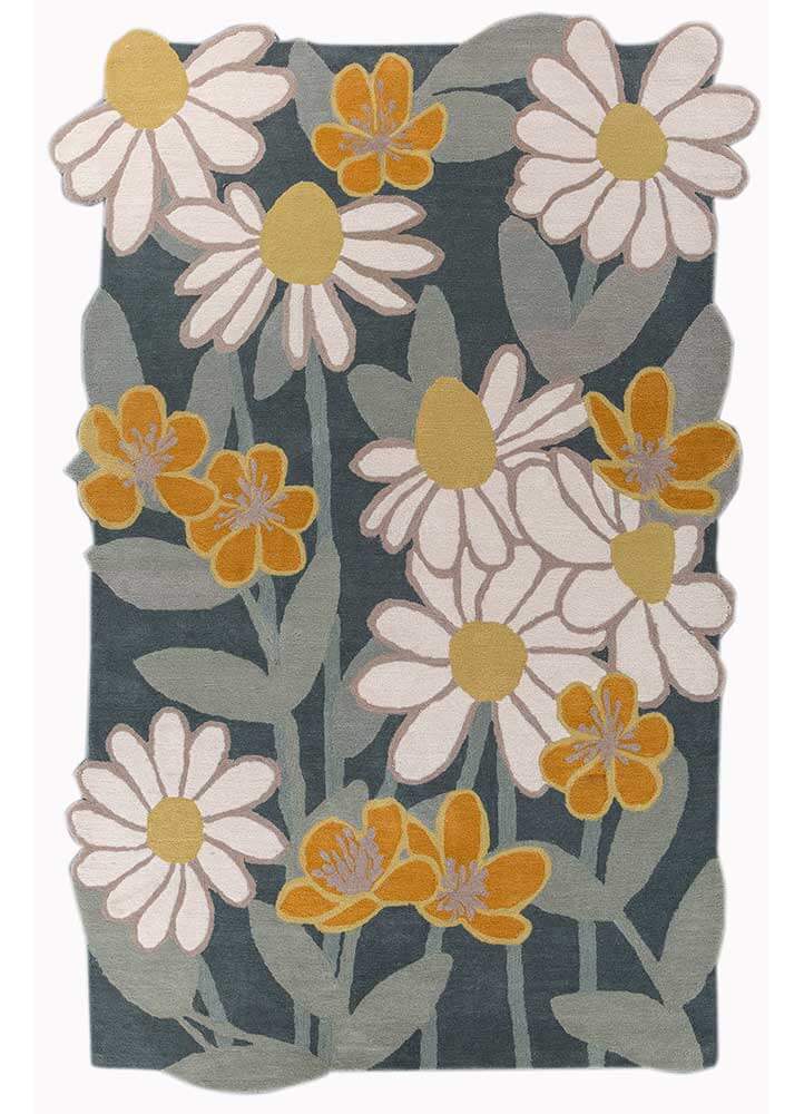 mineral blue/spa blue Floral Hand Tufted Rug