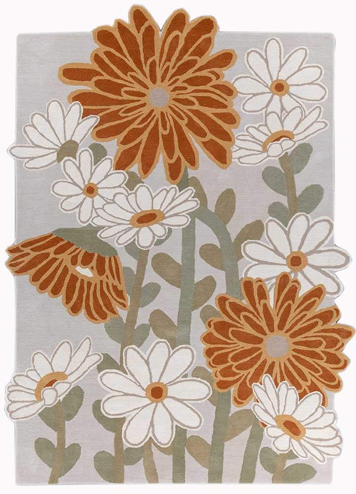 light silver/white Floral Hand Tufted Rug