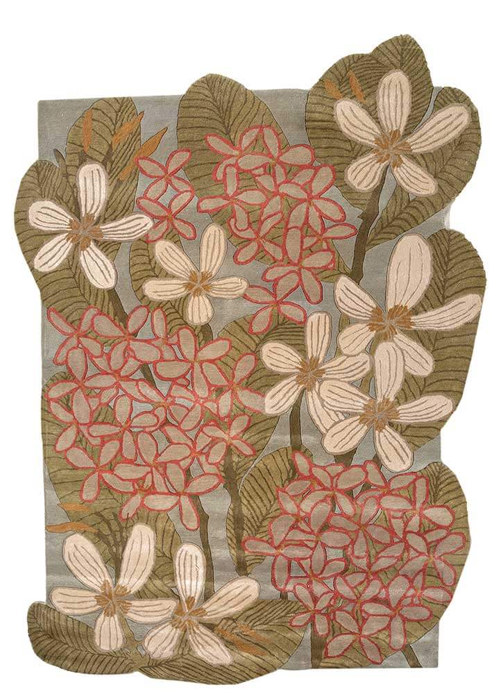 off white/medium green Floral Hand Tufted Rug