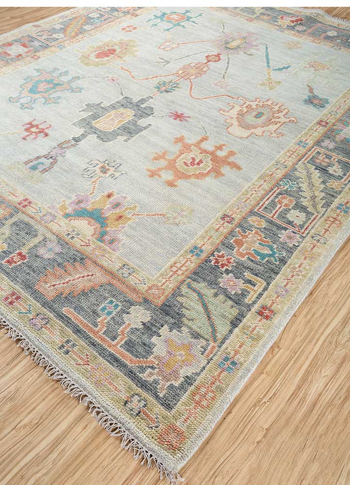 Pastel Blue & Blue Daisy Hand-Knotted Rug