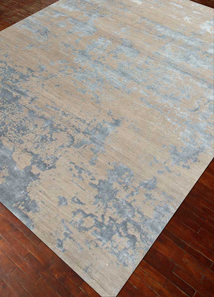 Soft Gray & Skyline Blue Hand-Knotted Rug