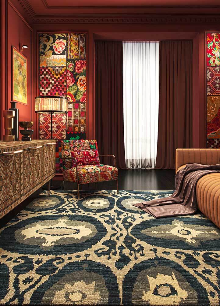 Ashwood & Navy Hand-Knotted Rug