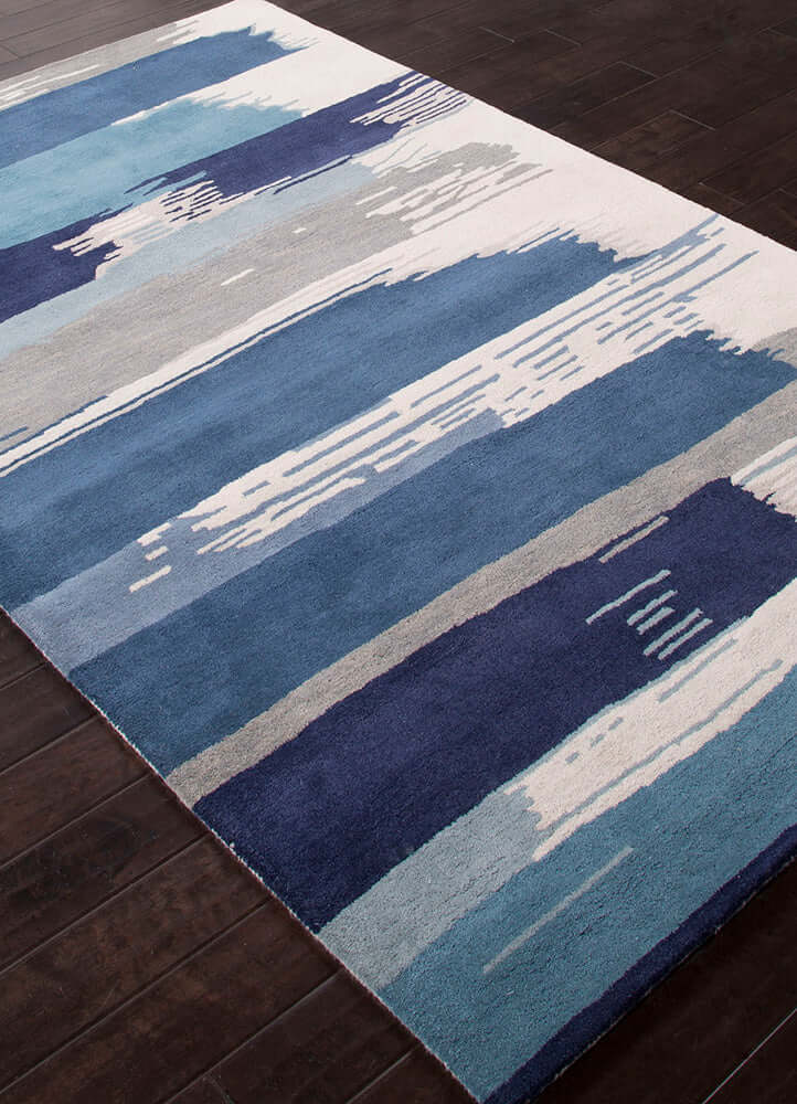 White & Dark Denim Abstract Hand-Tufted Rug