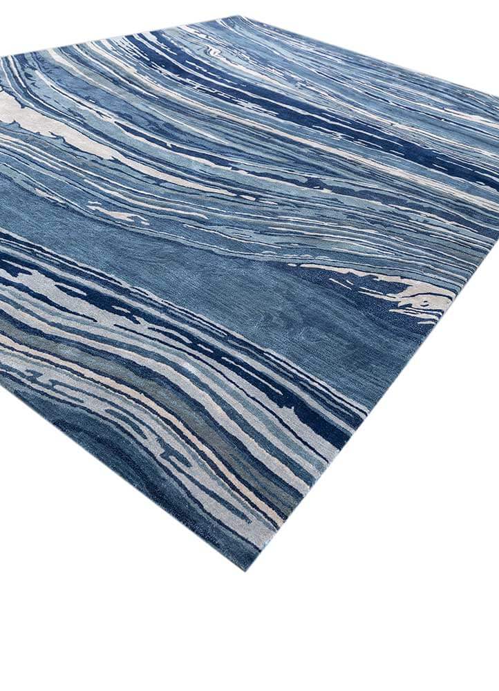 Ocean Blue & Indigo Blue Abstract Hand-Tufted Rug