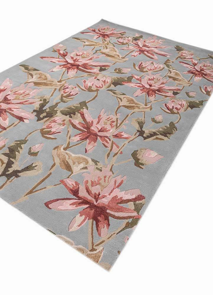 Pearl Blue Floral Hand Tufted Rug
