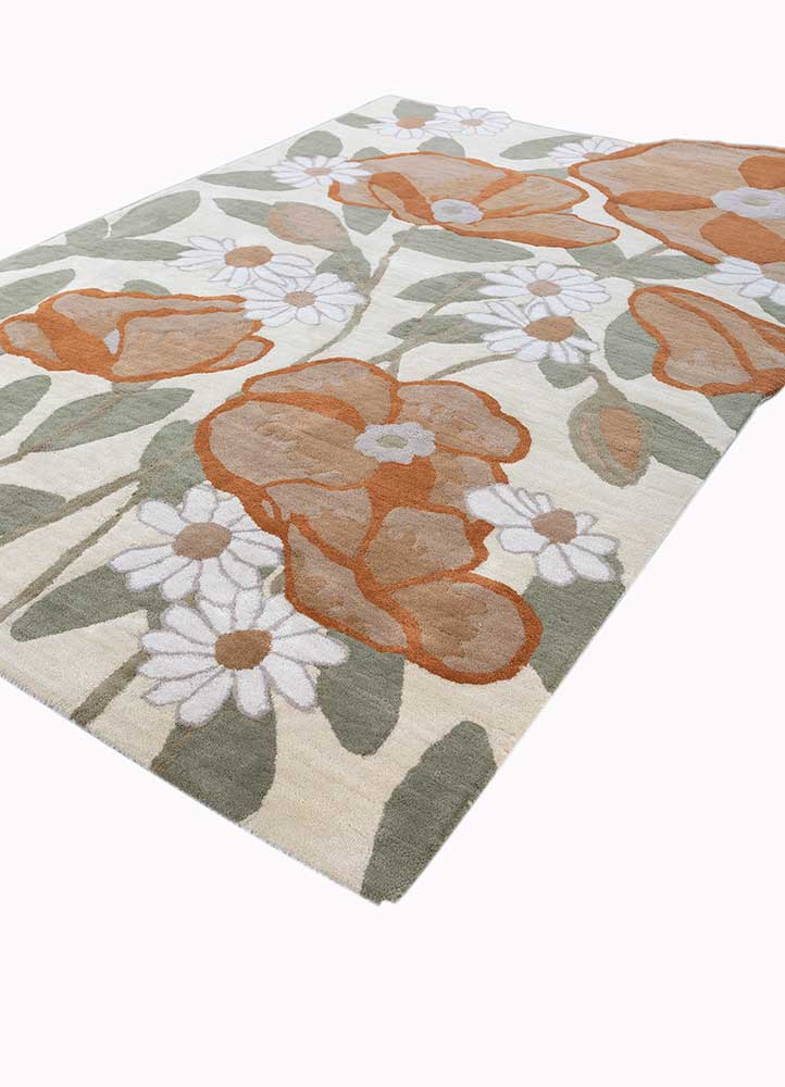 warm cream/serene green Floral Hand Tufted Rug