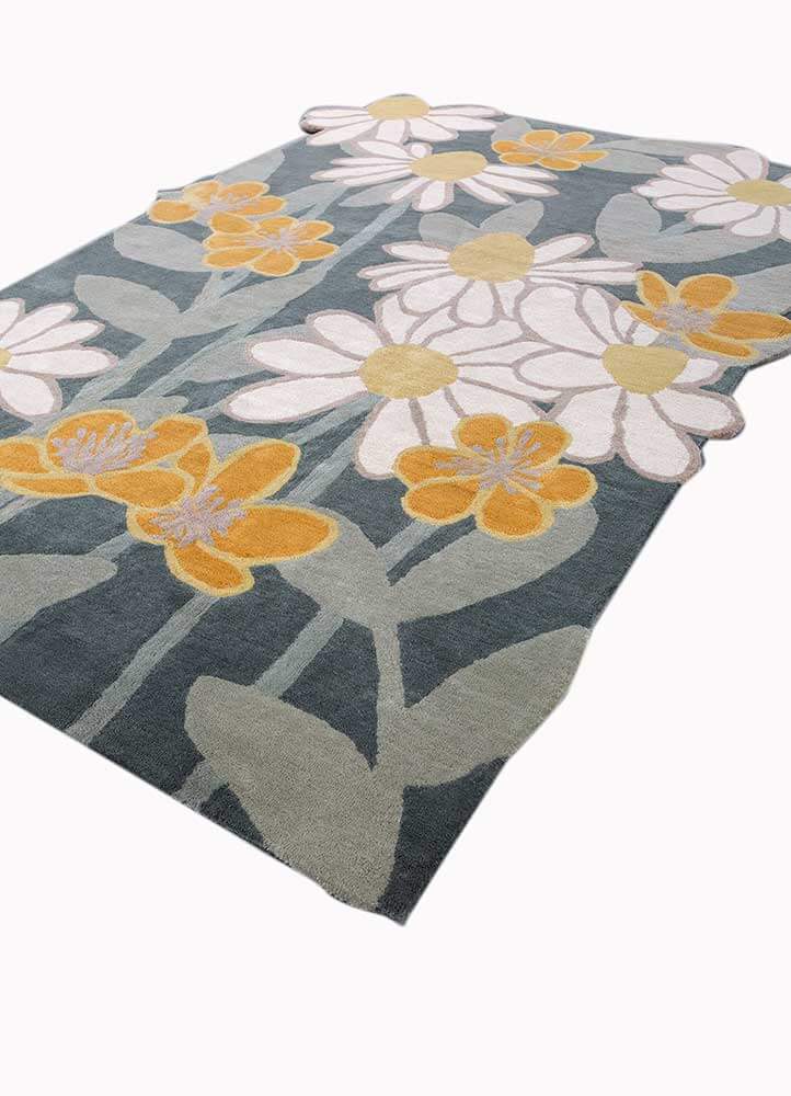 mineral blue/spa blue Floral Hand Tufted Rug