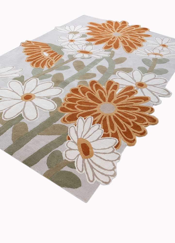 light silver/white Floral Hand Tufted Rug