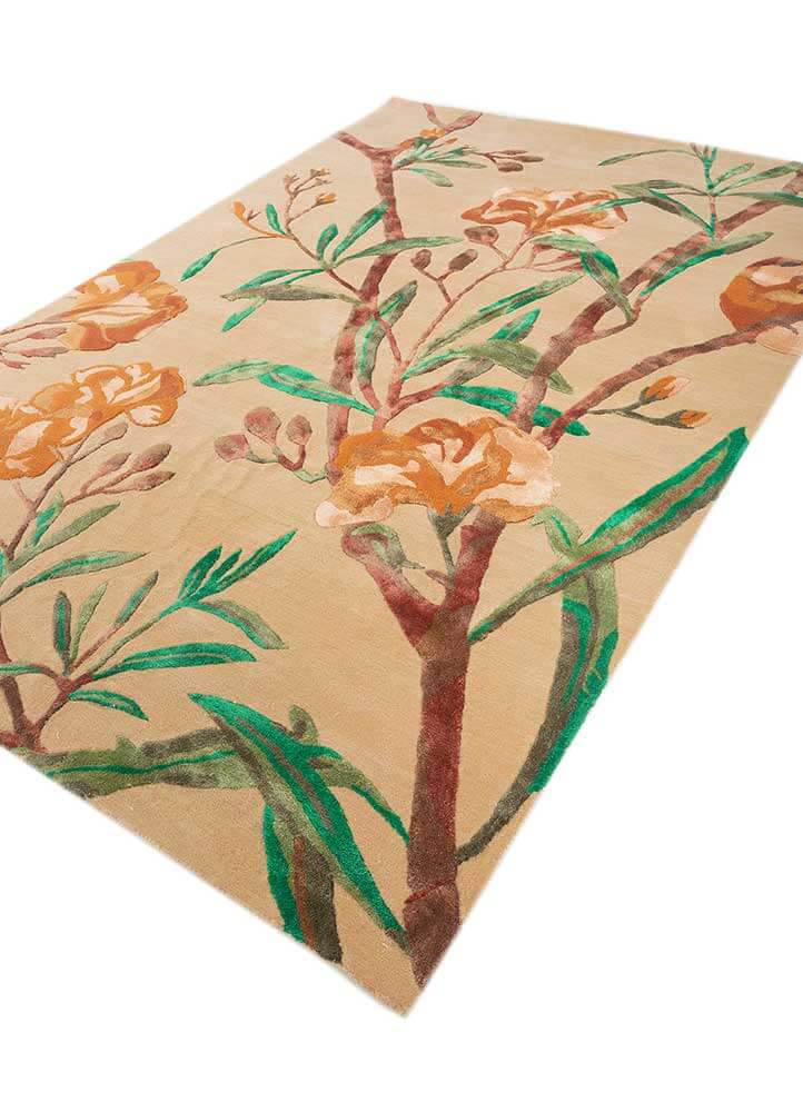 French Peach Floral Hand Tufted Rug