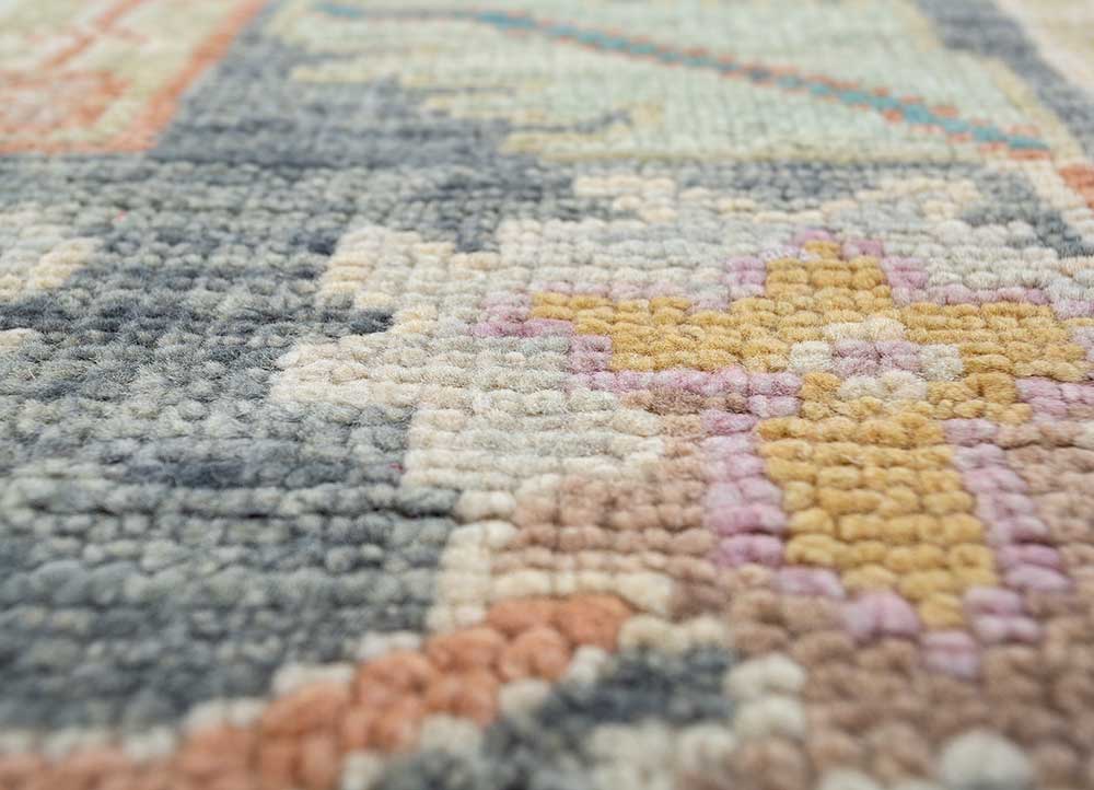 Pastel Blue & Blue Daisy Hand-Knotted Rug