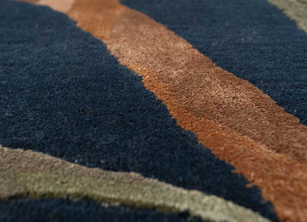 Navy & Leather Brown Floral Hand-Tufted Rug