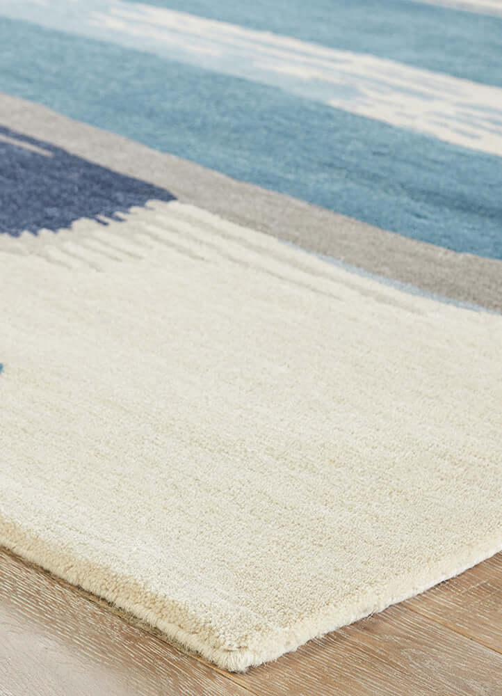 White & Dark Denim Abstract Hand-Tufted Rug