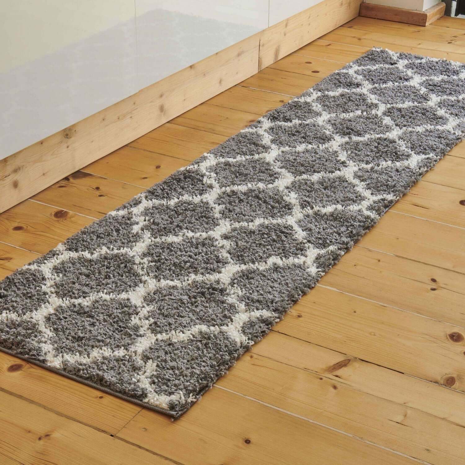 Grey Moroccan Trellis Shaggy Rug