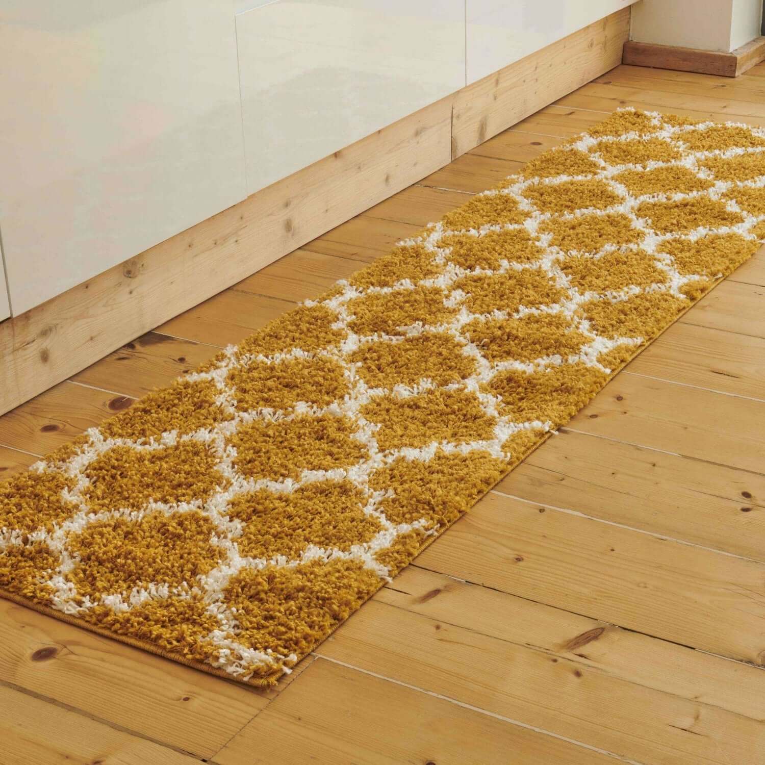 Yellow Moroccan Trellis Shaggy Rug