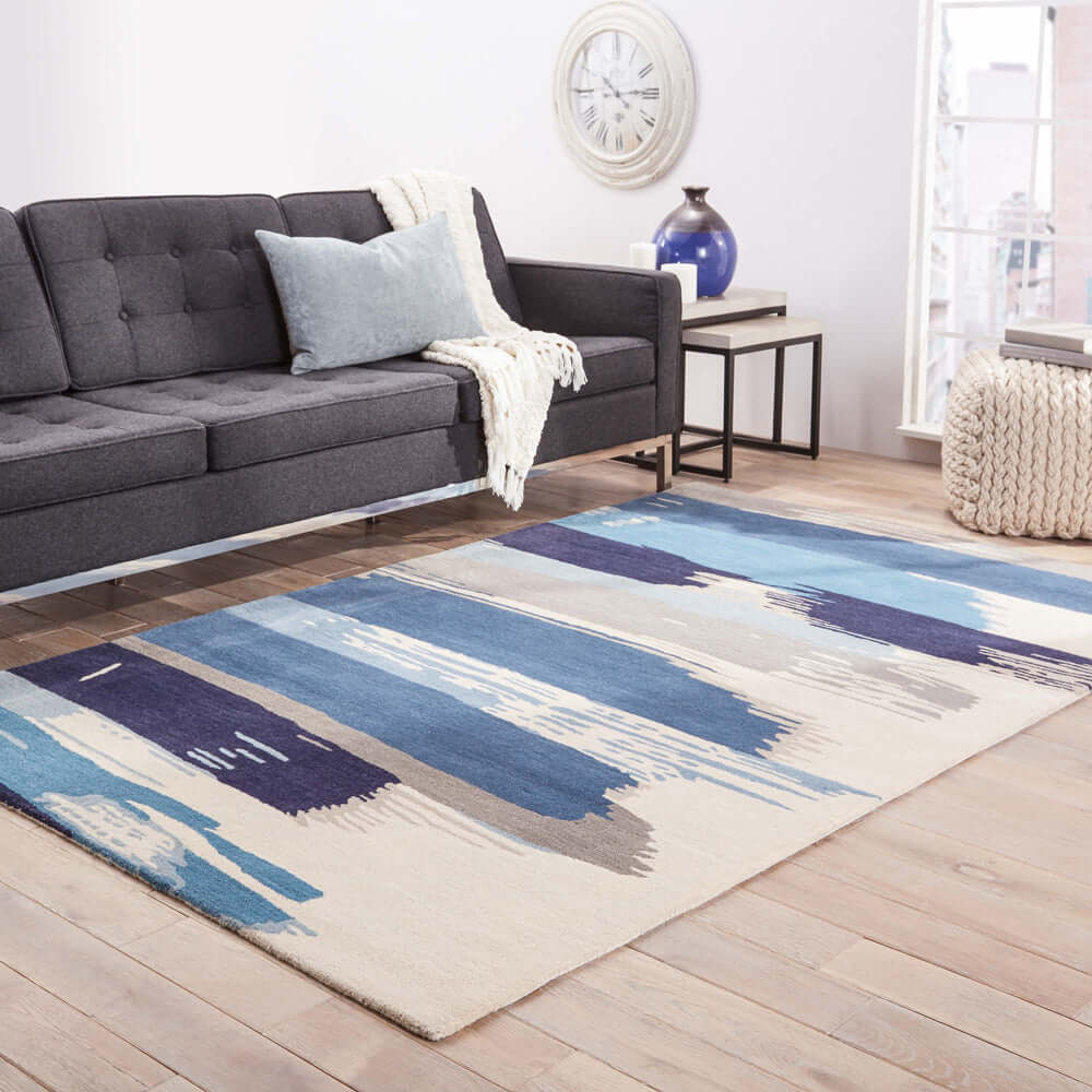 White & Dark Denim Abstract Hand-Tufted Rug