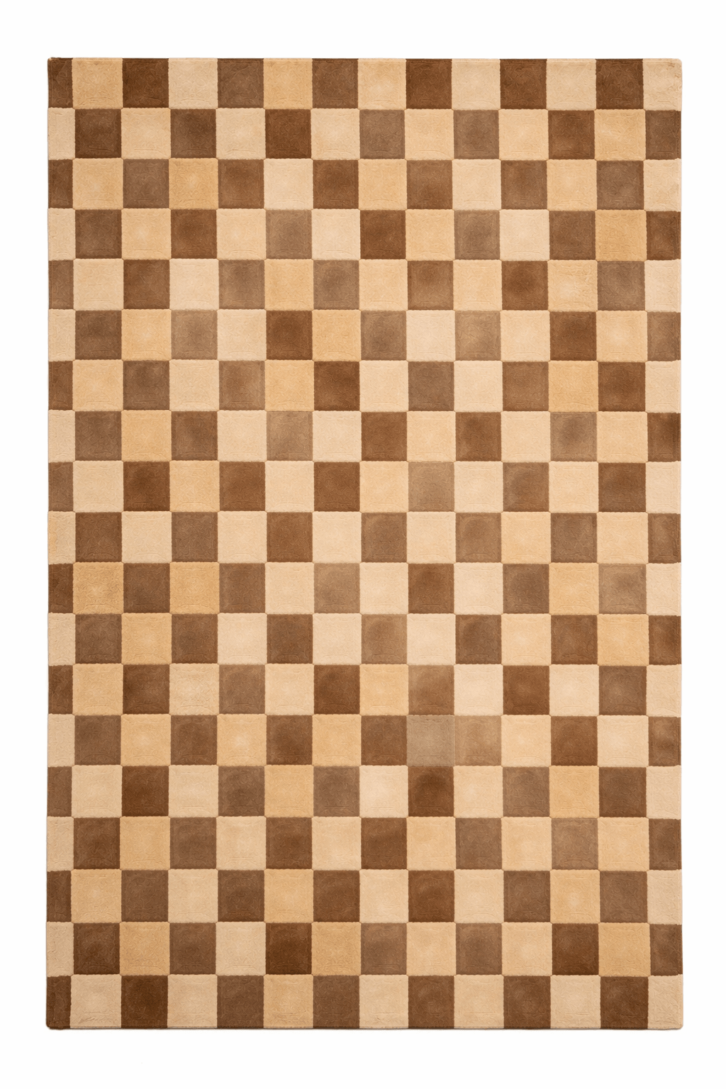 Brown Matrix rug featuring a crisp, tiered border and a textured checkered pattern in shades of brown and cream.