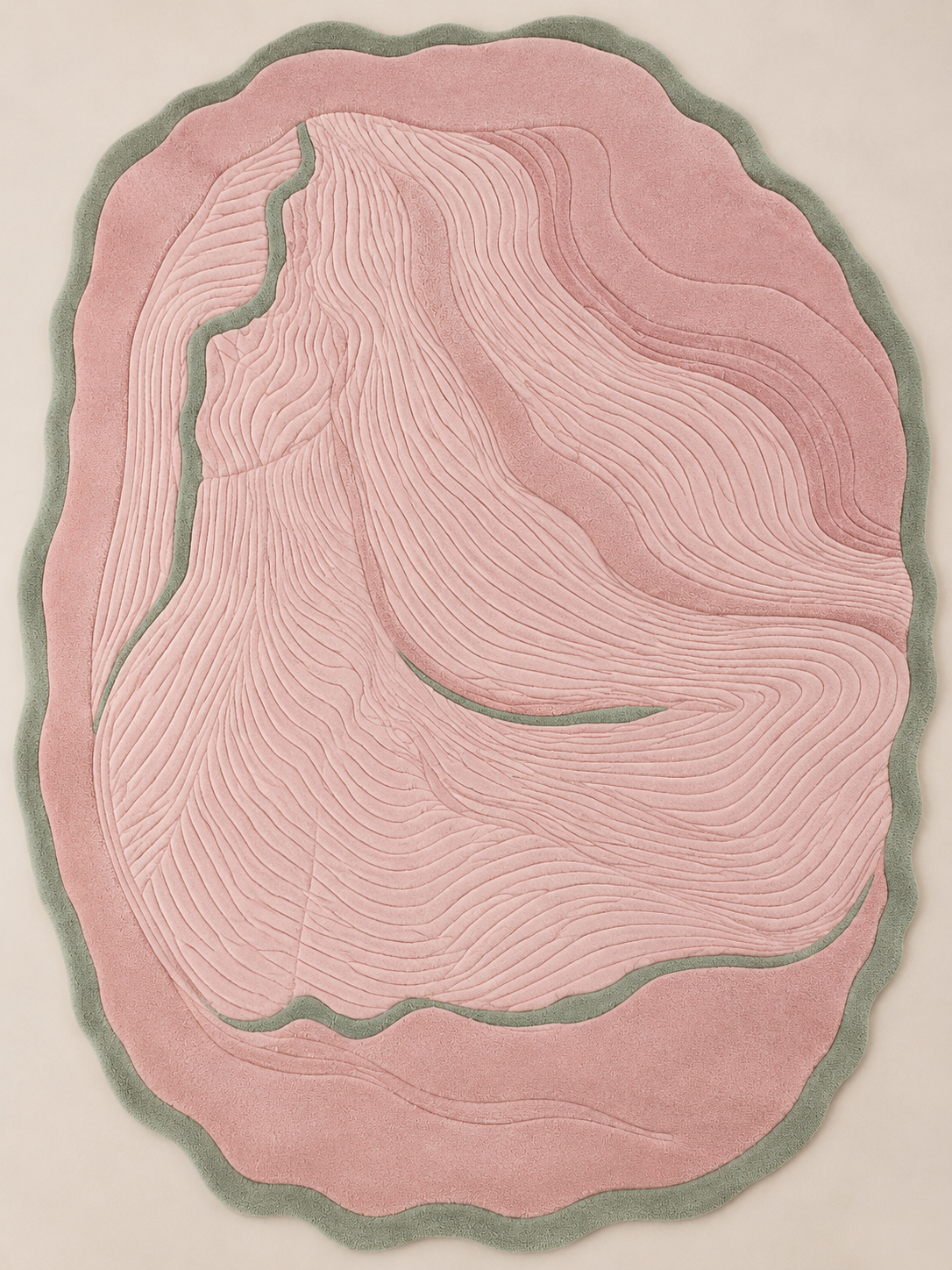 Blush Contour Area Rug featuring soft pink hues and sage accents with fluid contour lines for a modern look.