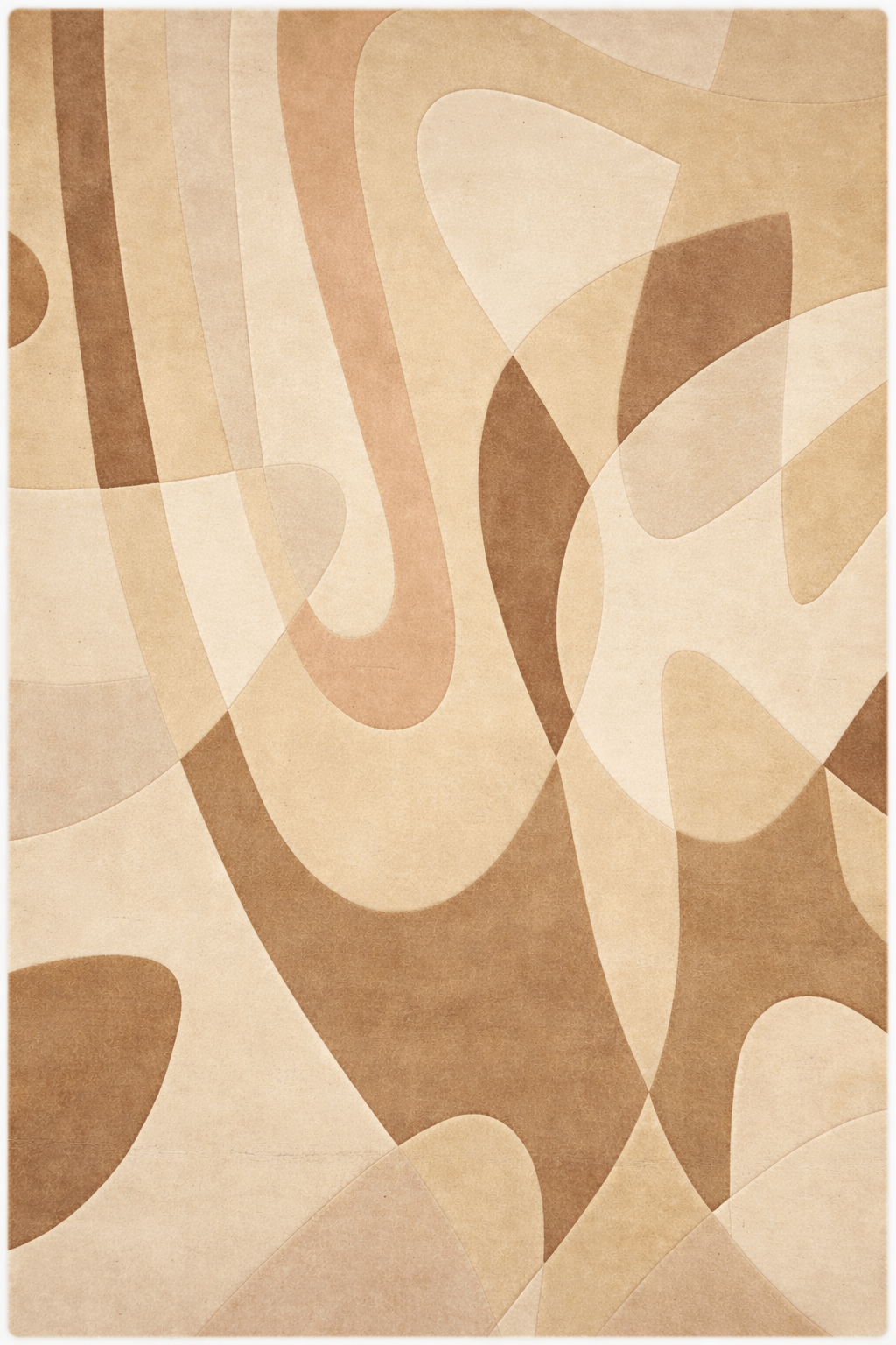 Amber Flow sculptural rug featuring organic shapes and warm earthy tones.