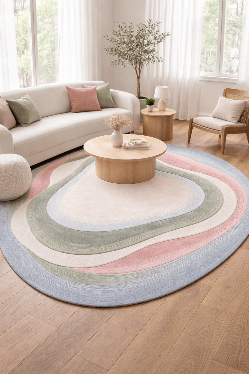 Serene Contour Rug in a stylish living room showcasing contemporary contour rug design.