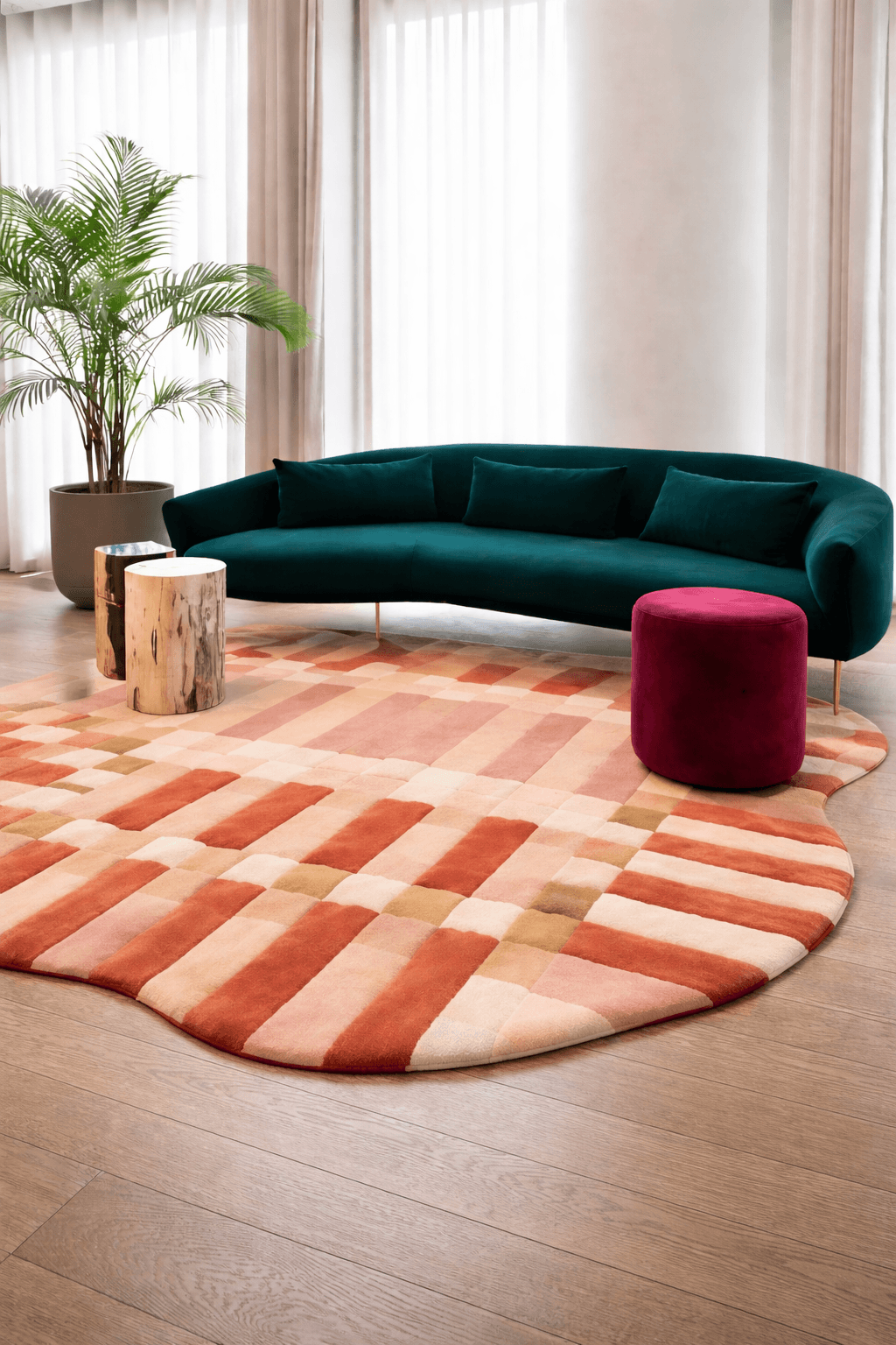 Terracotta Grid Sculpt Rug