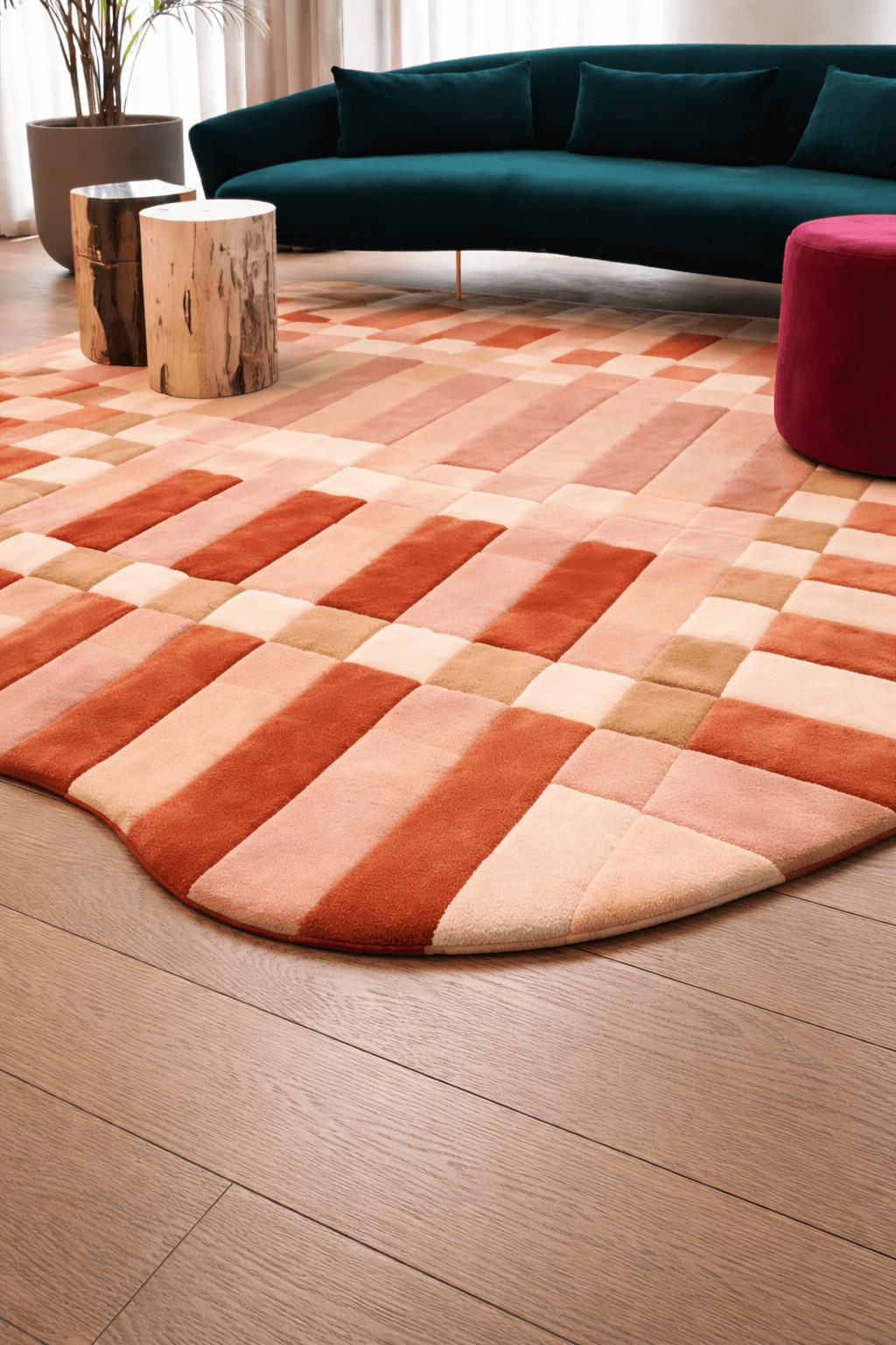 Terracotta Grid Sculpt Rug