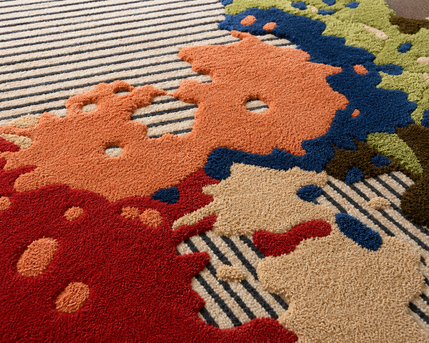 Close-up of the Chromatic Bloom area rug showcasing vibrant colors and bold patterns.
