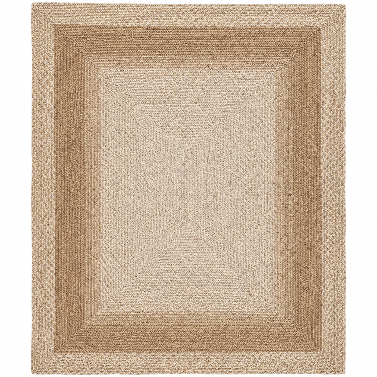 Ivory Fade Braided Jute Rug showcasing a soft ivory center with a rich jute border for a stylish decor touch.