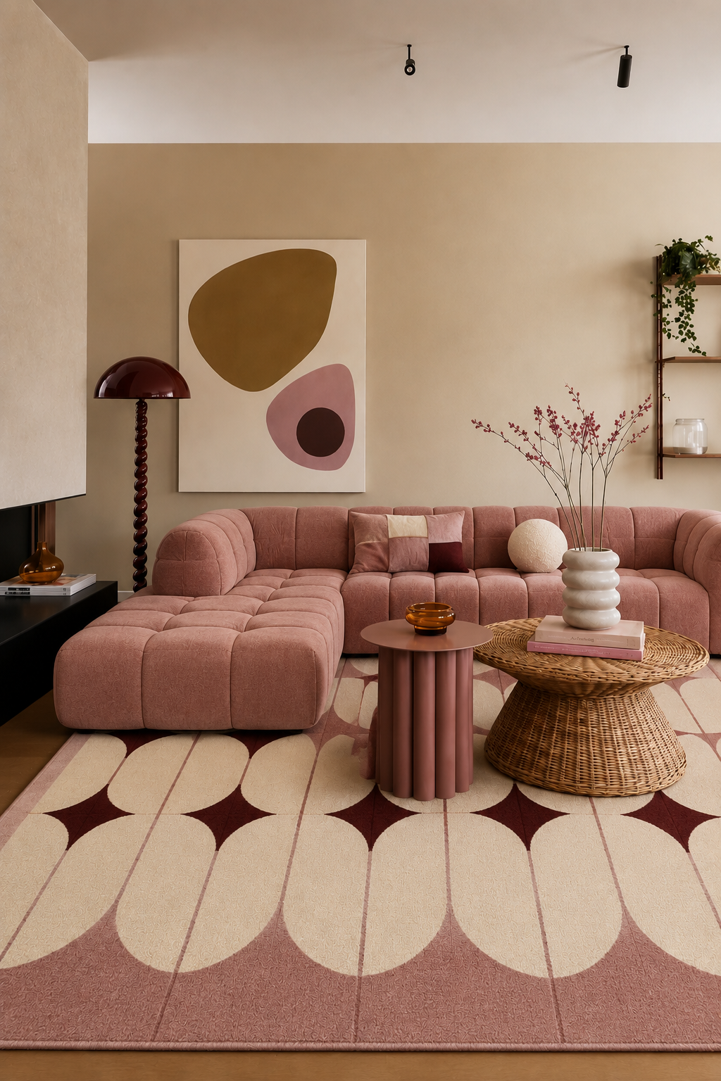 Retro Blush Geometry Rug