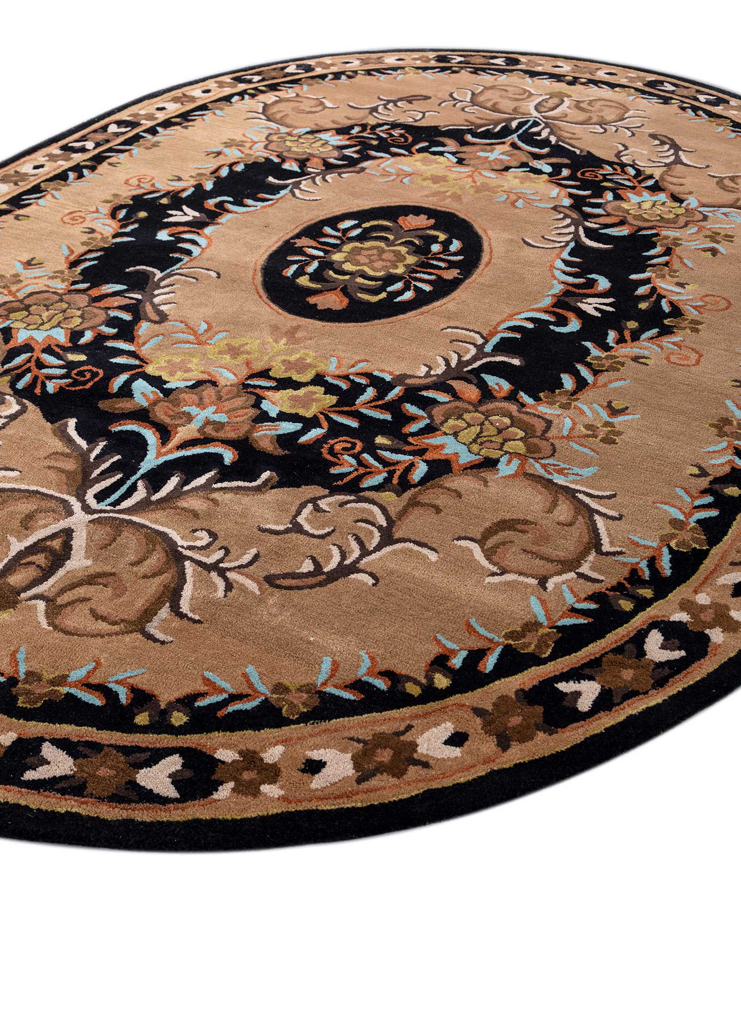 Royal Black & Beige Oval Rug