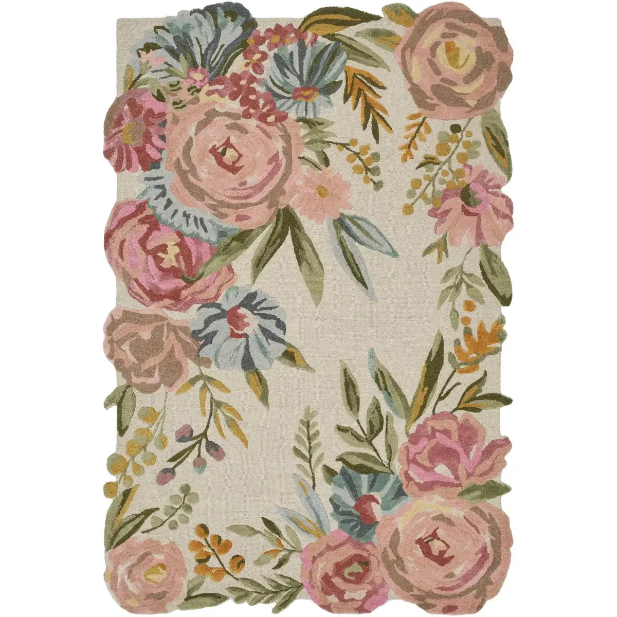 Floral Cream & Pastel Hand-Tufted Rug