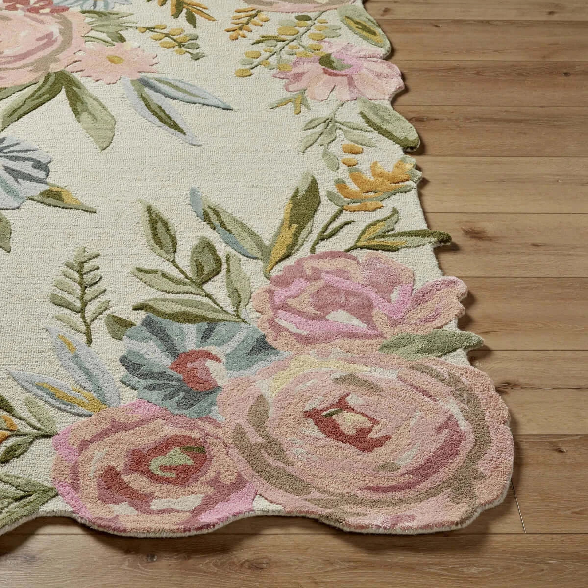 Floral Cream & Pastel Hand-Tufted Rug