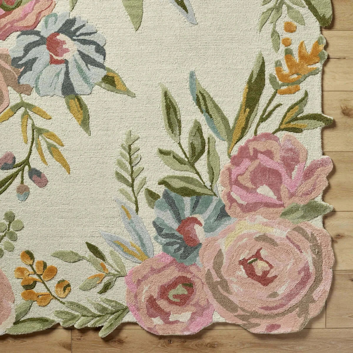 Floral Cream & Pastel Hand-Tufted Rug