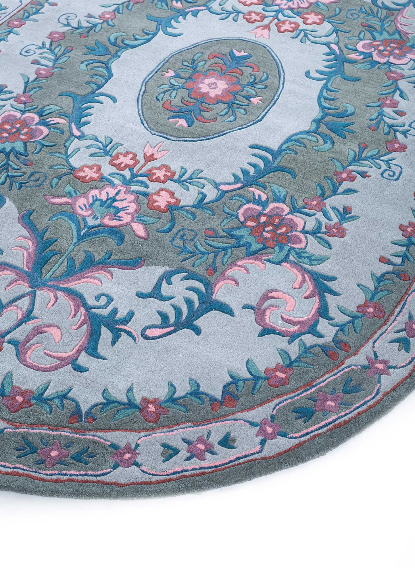 Classic Blue Floral Oval Rug