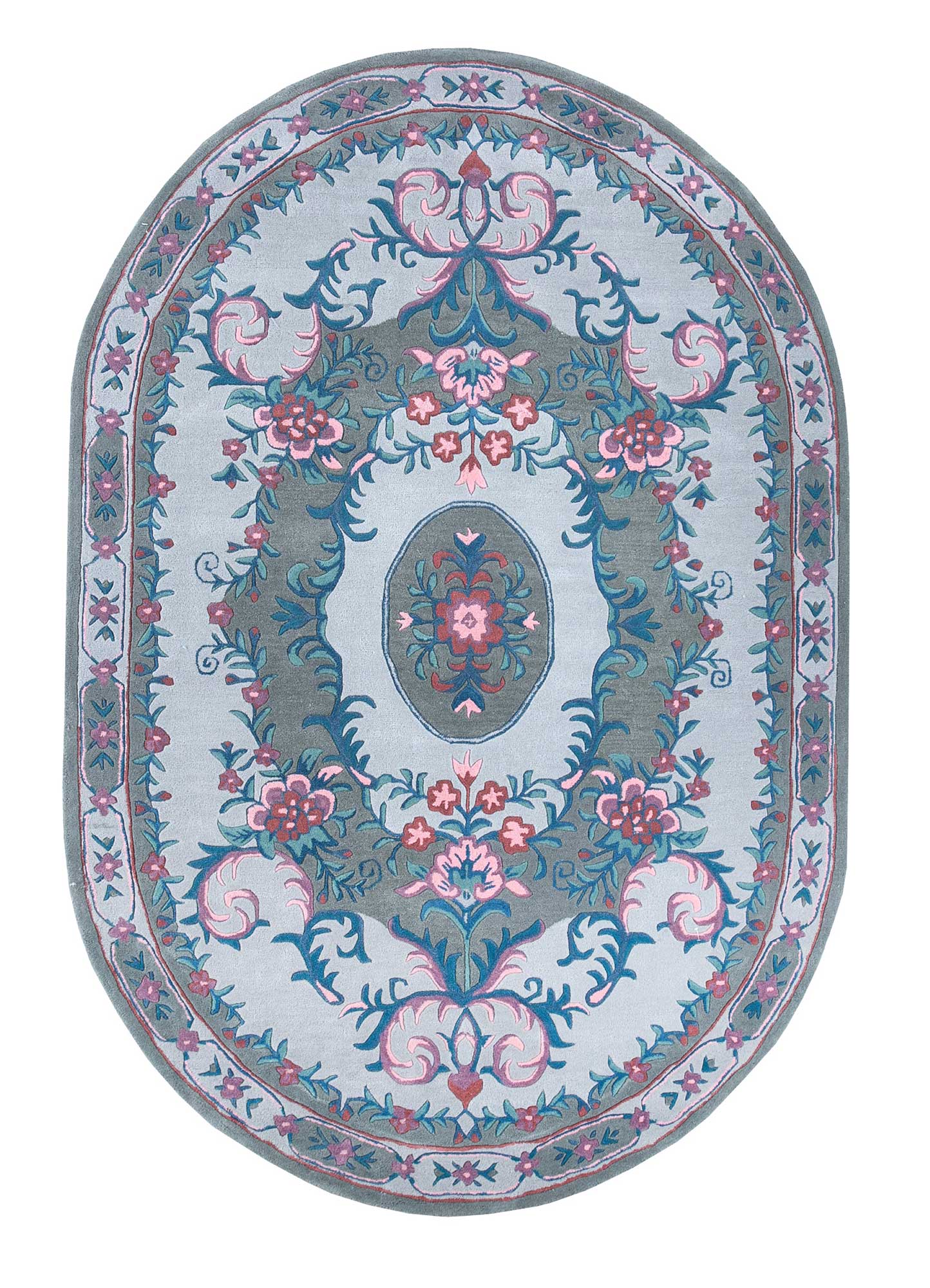 Classic Blue Floral Oval Rug