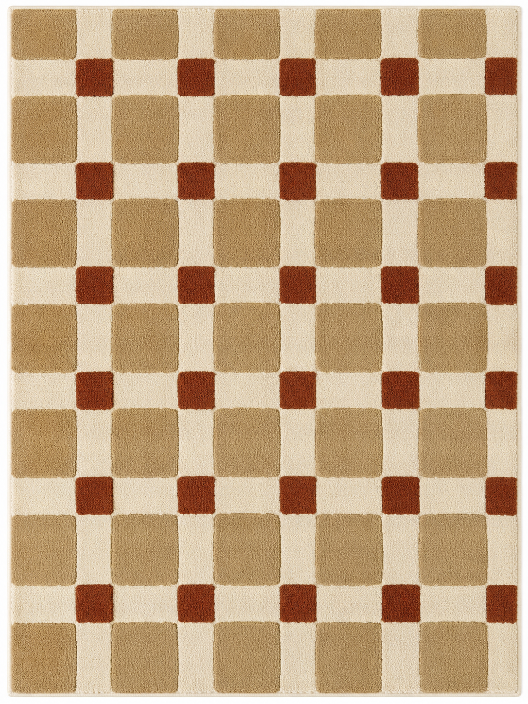 Terra Grid Harmony Rug featuring a clean grid pattern of ivory, camel, and terracotta squares, designed for contemporary interiors.